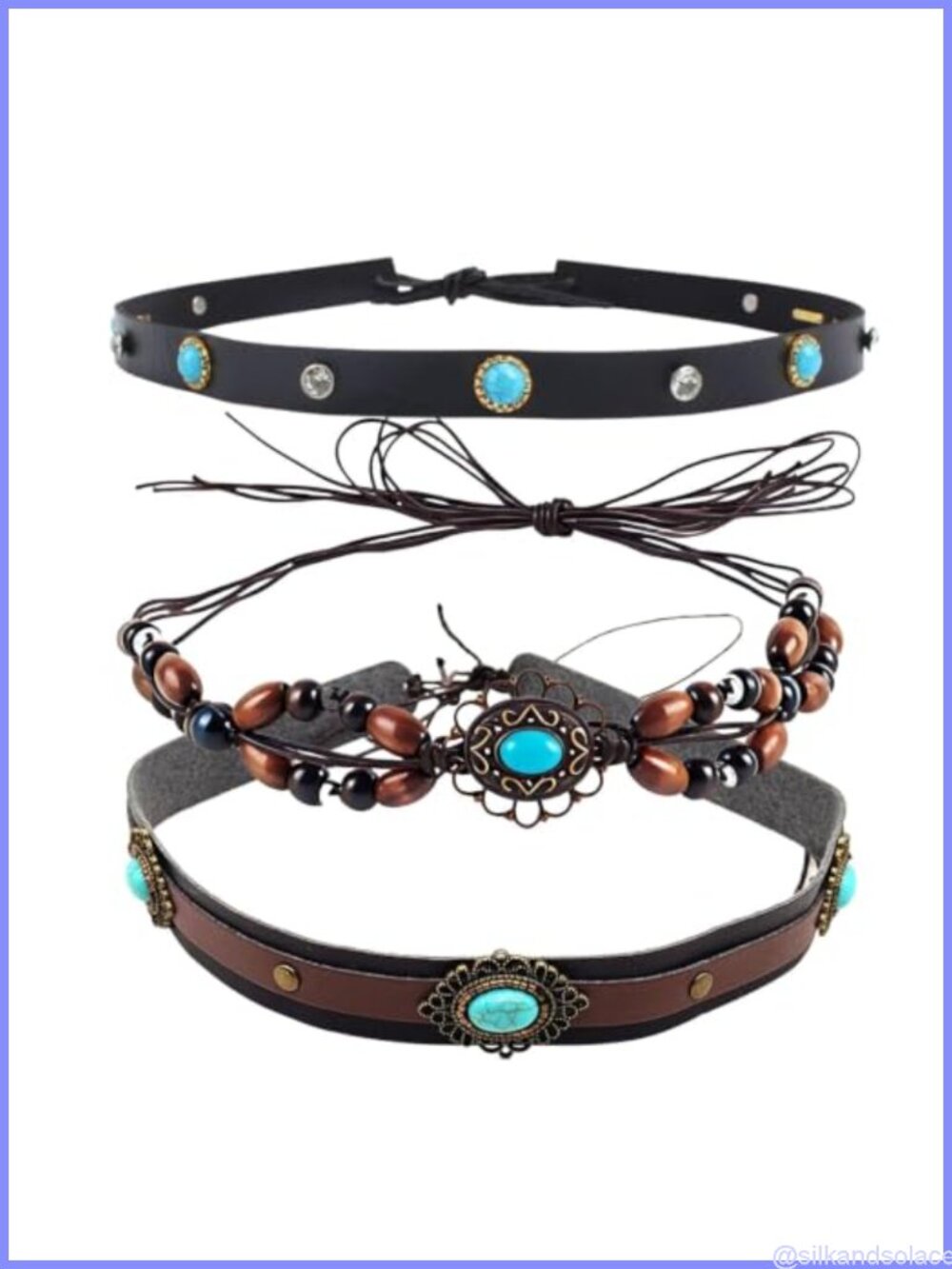 3 Pc Western Hat Band Set PU Leather Turquoise Cowboy Hat Bands Adjustable